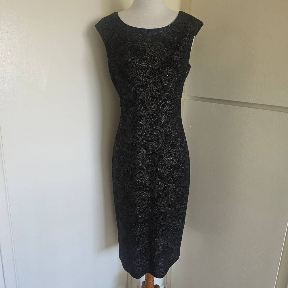 Connected Apparel Black/Metallic Gold Knit Sheath Dress, Slvls, NWOT, Sz.12